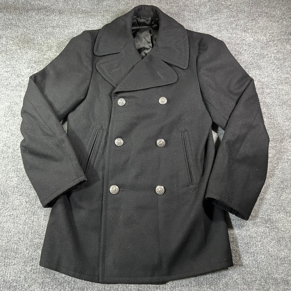 US Military 1979 Wool Pea Coat Mens 36R Black Vi-Mil Inc Enlisted Vintage